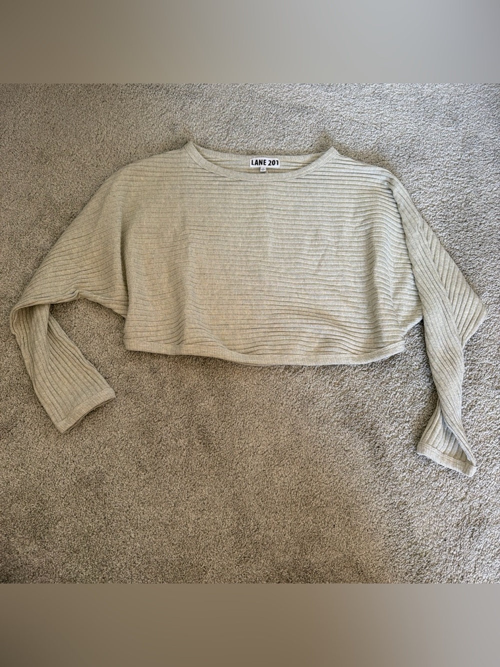LANE 201 Cropped Ribbed Sweater - Light Beige
